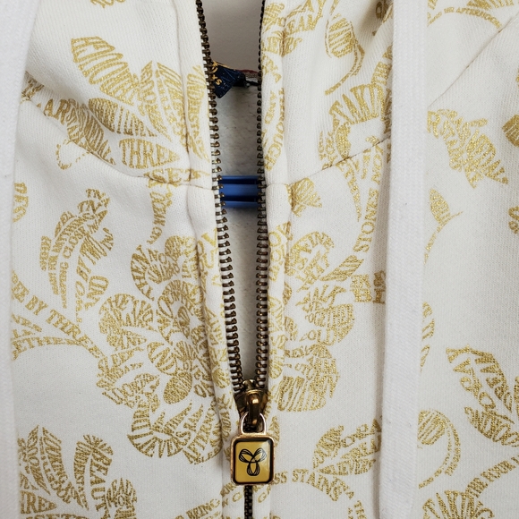 TNA Fleece Retro/Vintage Patterned Zip Up Hoodie in White & Gold - Picture 8 of 16